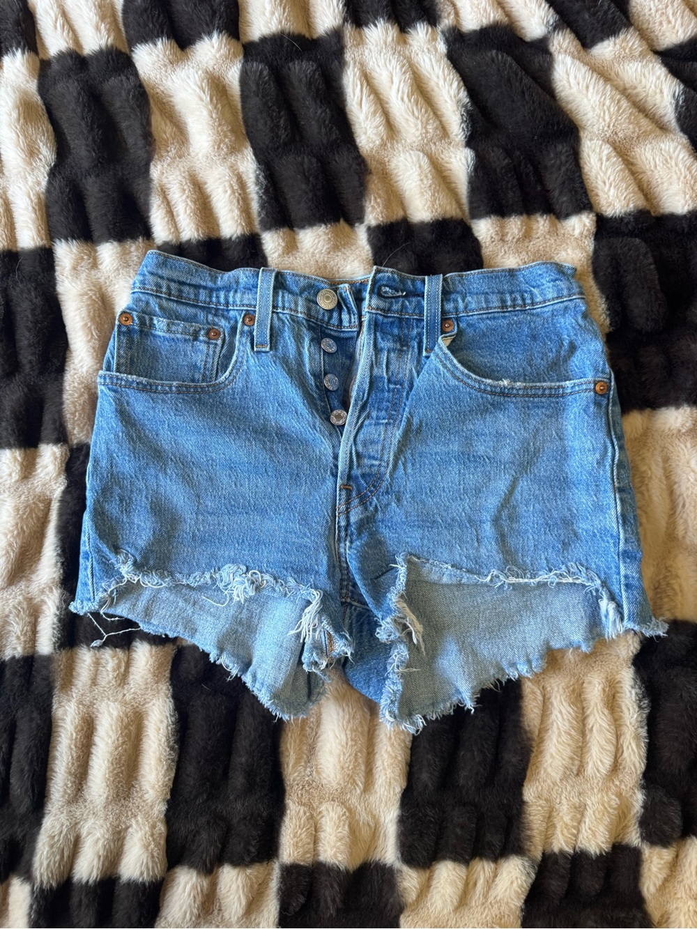 Levi's Light Blue Distressed High-Rise Denim Shorts
